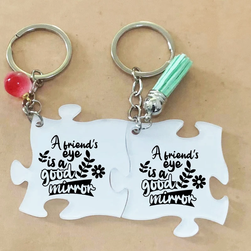

2 Puzzle Piece Keychains personalized, A friend’s Eye is a Good Mirror Keychian