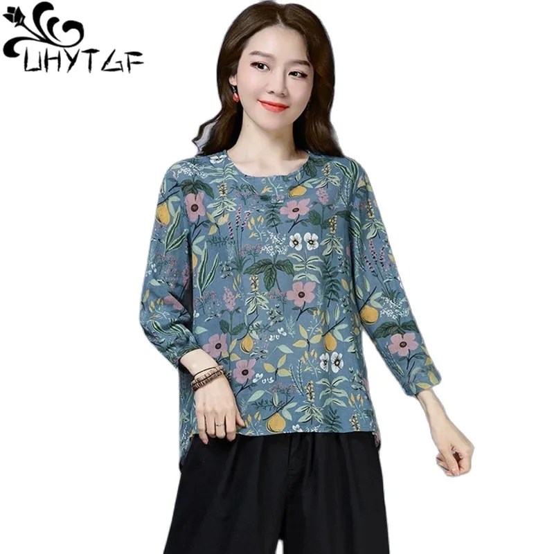 

UHYTGF 2022 новая футболка с принтом большого размера, Женский пуловер с длинным рукавом, повседневные женские топы на весну и осень, рубашки раз...