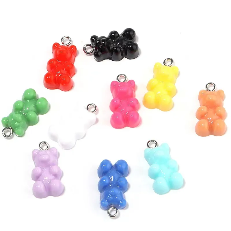 

20Pcs 11*21mm 10 Solid Color Bears Simulation Miniature Figurine Resin Craft Pendant For Earrings Jewelry Making