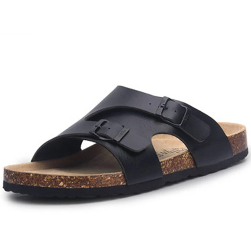 

Summer Men Beach Cork Slippers 2023 New Unisex Casual Double Buckle Clogs Outside Shoes Women Non-slip Comfortable Water Slides