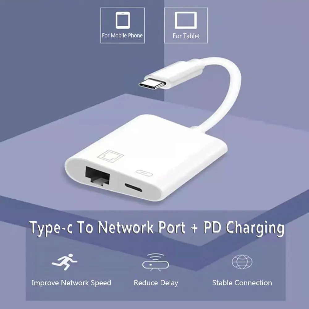 Network Card Type-C to RJ45 Port PD Charging Mobile Phone Ethernet Converter Adapter Stable Connection For Xiaomi Huawei