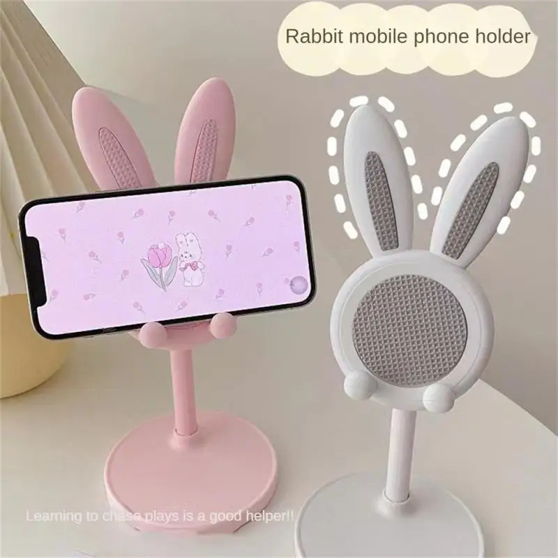 

Telescopic Cartoon Rabbit Ears Mobile Phone Holder Adjustable Tablet Stand Cute Bunny Desktop Rack Durable Phone Accessories