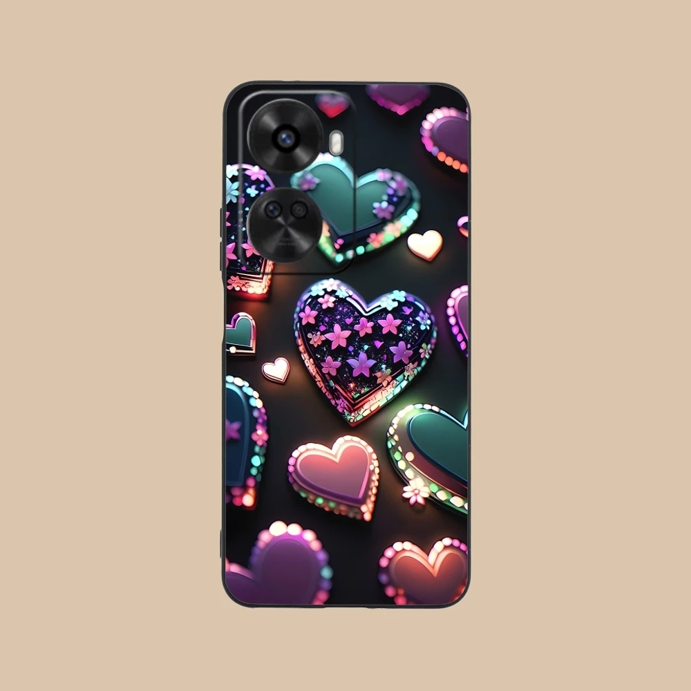 Y2K Glowing Love Hearts Mobile Phone Case for Huawei Nova 12 11 10 9 8 7 Pro SE 5G Black Soft Cover Shell
