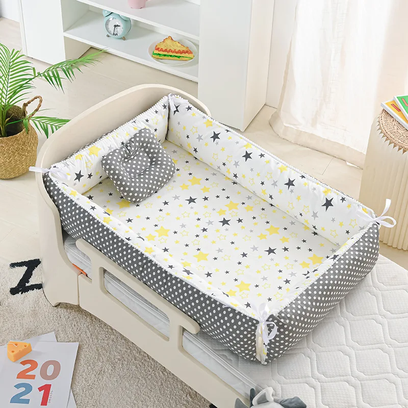 Baby Cotton Nest Portable Newborn Crib Bed Travel Cot with Pillow Bedding Sets Baby Accessories Infant Sleeping Pod for 0-12M