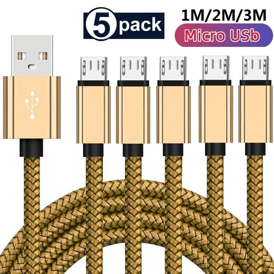 

5Pack 2.4A Fast Quick Charging Micro 5Pin V8 Fabric nylon USb Cable 1M 2M 3M For Samsung htc Xiaomi Redmi Huawei Android phone