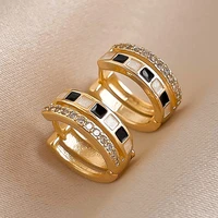luxury checkerboard double layer hoop earrings for women delicate%c2%a0cz dangle earrings 2022 new korean fashion elegant%c2%a0jewelry