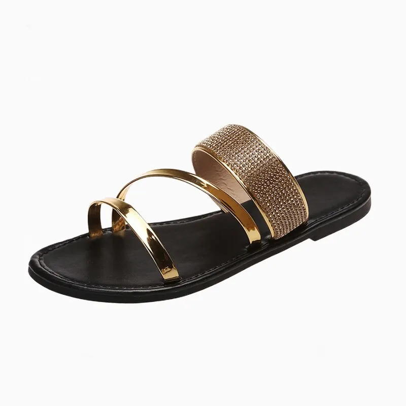 

Summer Sandals for Women Flat Sandal Sparkle Rhinestone Slide Trendy Women's Beach Sparkly Dressy Slip on Bling Casual Shoes
