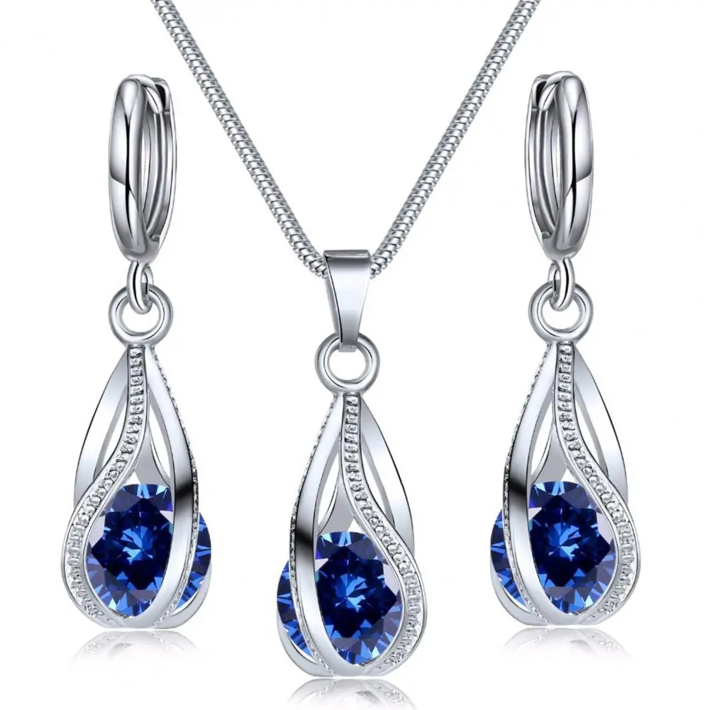 

2Pcs/Set Pendant Earrings Necklace Rhinestone Cubic Zirconia Temperament Shinny Spiral Shaped Jewelry Sets conjuntos de joyas