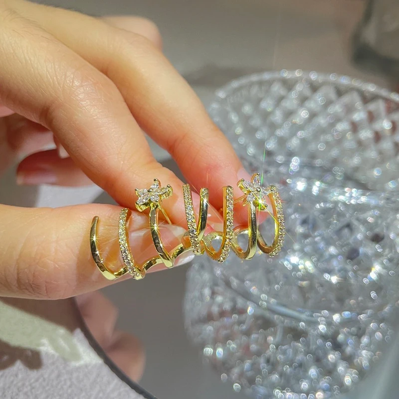 

Unique Claw Shaped Cubic Zirconia Stud Earrings Gold Color Plated Earring for Women Girls Trendy Birthday Party Fine Jewelry