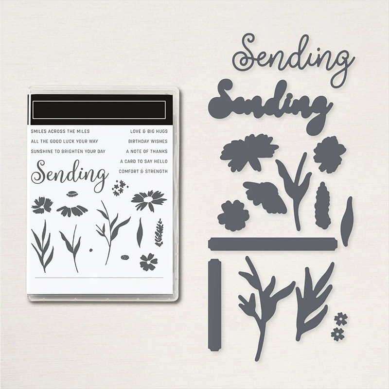 

English/German/French Sending Smiles Stamps and Dies Floral Phrase Clear Stamps for DIY Scrapbooking Card Making Die Cuts 20A