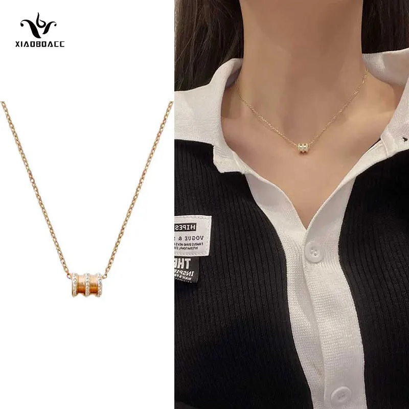 

XiaoboACC Titanium Steel Chain Necklace for Women 18K Rose Gold Choke Pendant Necklaces Jewelry Wholesale