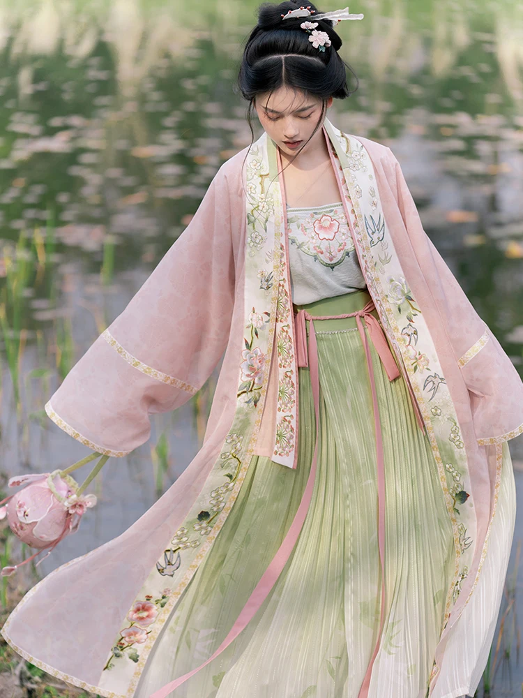 Pale Pink Plane Long Sleeve Embroidery BeiZi Green Best Lap Silk Condole Belt Hanfu Female Summer Dress Day