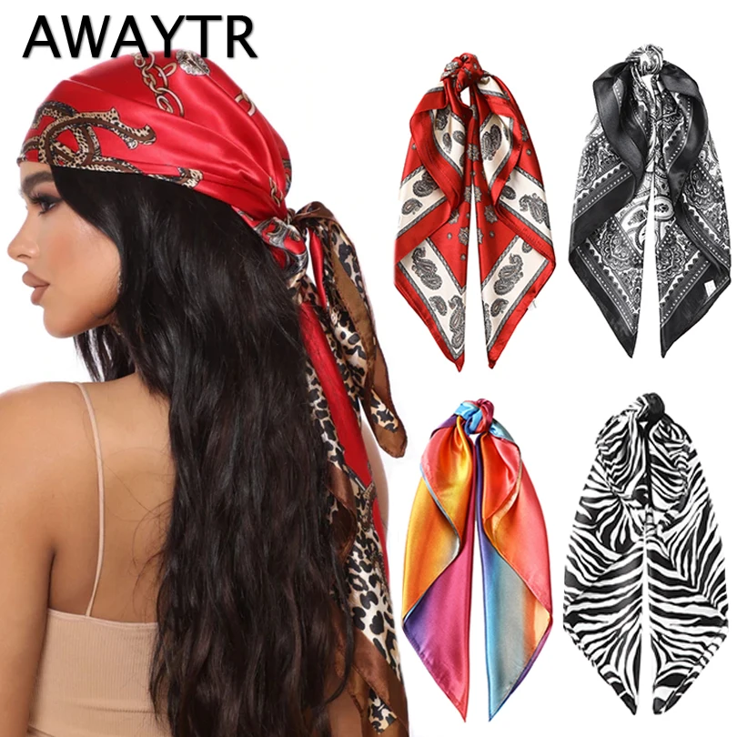 

AWAYTR Women Print Flower Hair Bow Scarf Knot Muslim Hat Bandana Scarf Headbands Turban Head Wrap Kerchief Lady Hair Accessories