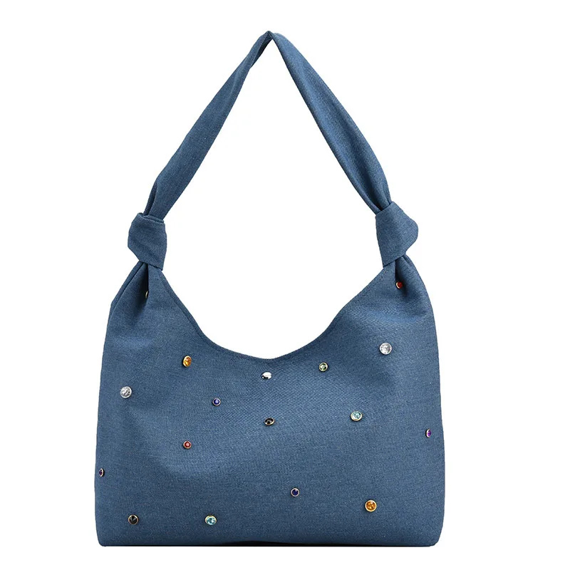 Роскошная вместительная джинсовая дамская сумка через плечо блестящий