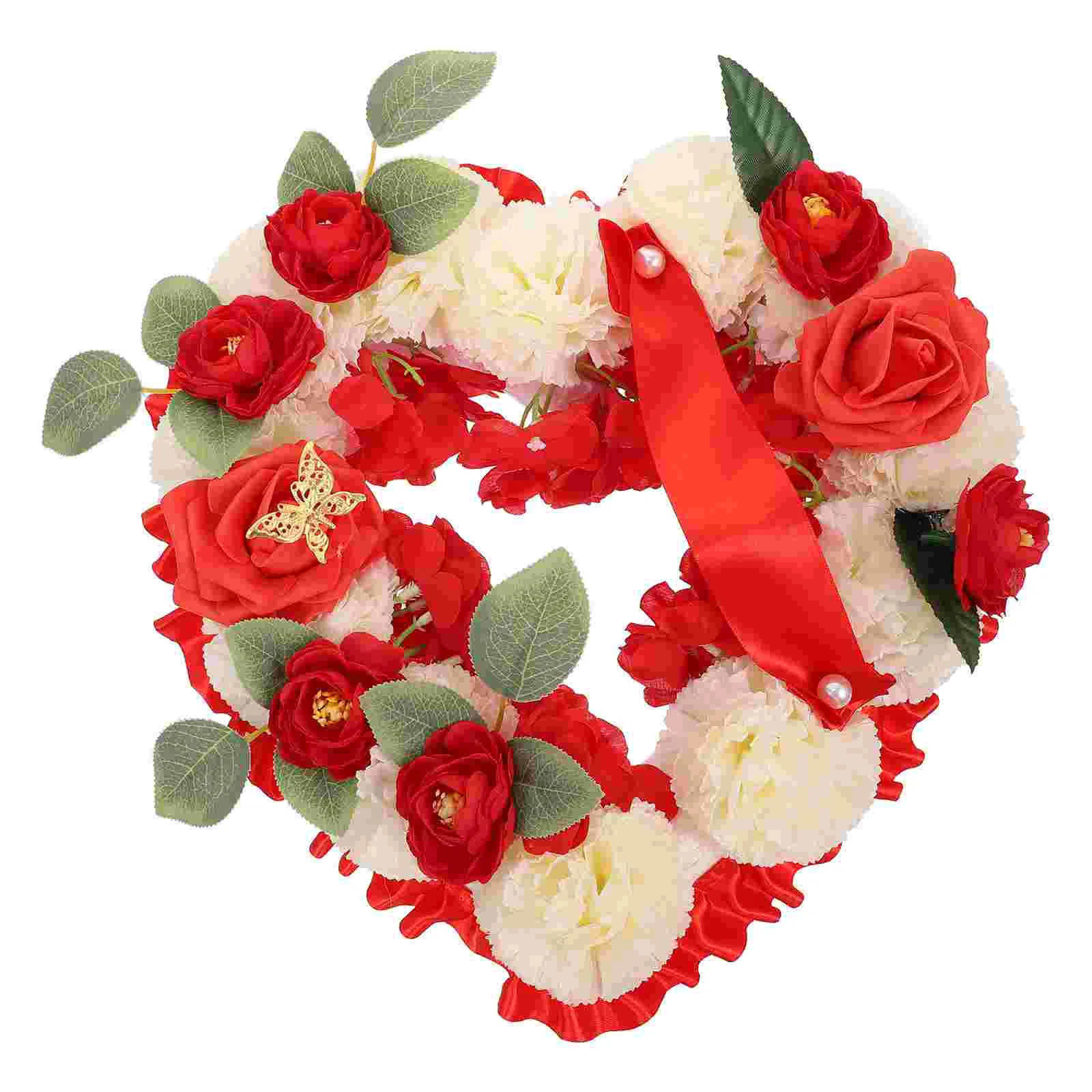 

Heart Memorial Wreath Cemetery Flower Rose Funeral Commemoration Mourning Artificial Garland Decor Chic Fake Roses Gift