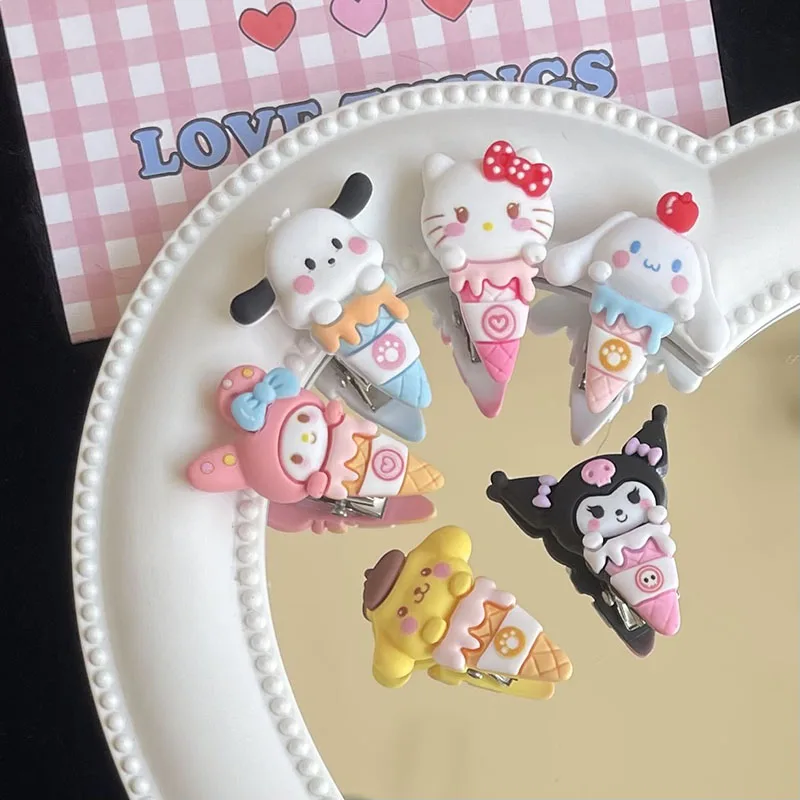 

Cute Sanrio Pompom Purin Hair Clip Cartoon Ice Cream Duckbill Clip Children's Hair Accessories Student Bangs Clip Side Clip Gift