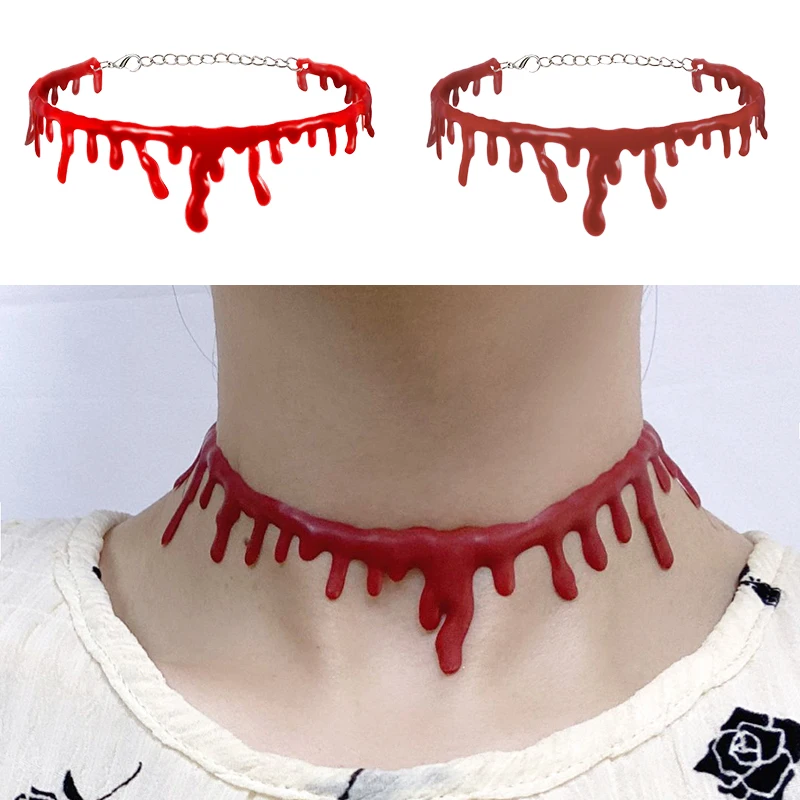 

1pc Halloween Decoration Horror Blood Drip Necklace Fake Blood Vampire Fancy Joker Choker Costume Necklaces Party Accessories