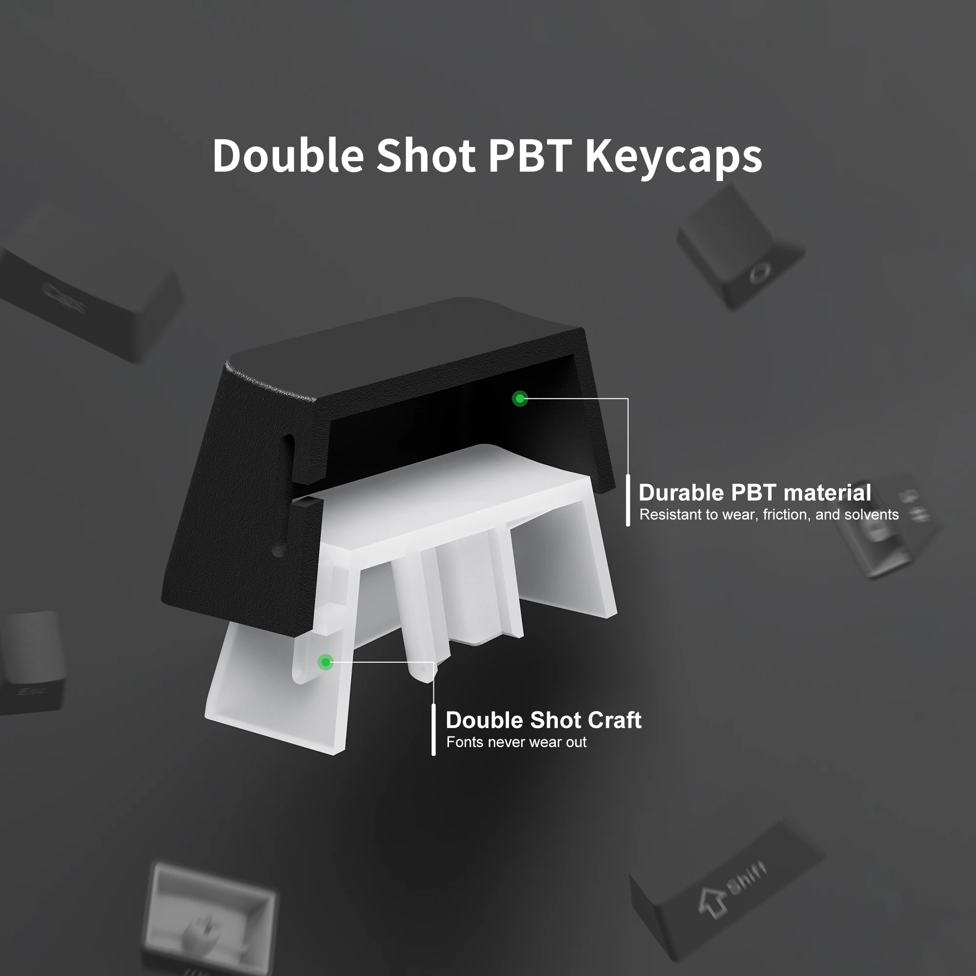 Фото 136 черных клавиш с боковой подсветкой, PBT-кейкапы Double Shot, профиль OEM для механических клавиатур с переключателями MX №4