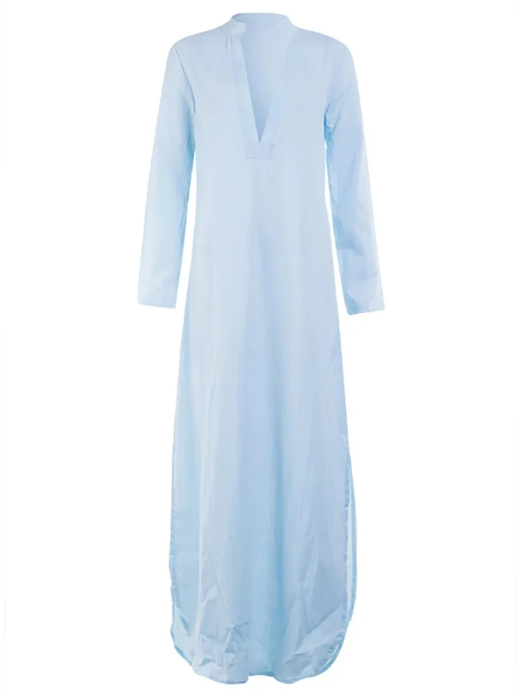 2022 Thu Đông Nữ Boho Vải Lanh Cotton Đầm Maxi Nữ Dự Tiệc Tối Rời Sundress Nữ Cổ Chữ V Áo Dài Nữ Quần Áo Đầm Vestido