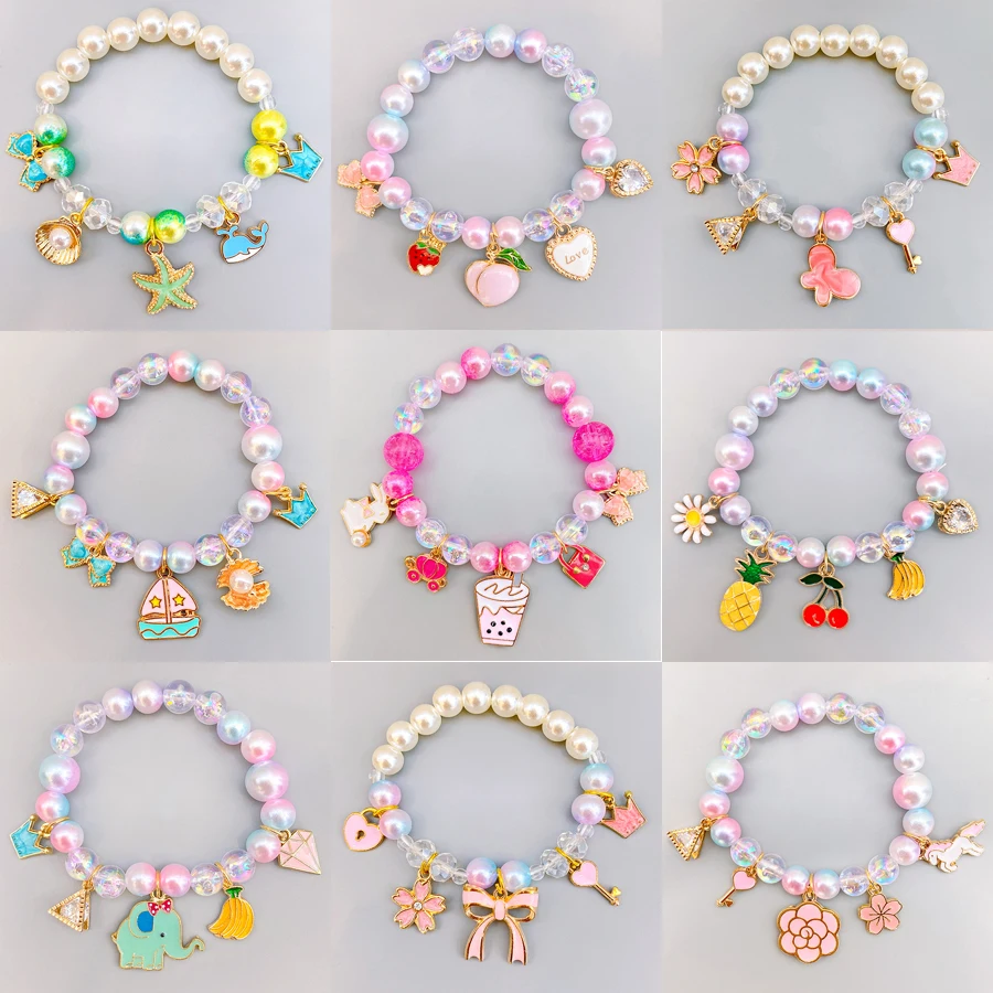 

Cute Cartoon Animal Flower Kids Beaded Bracelet Korea Sweet Girls Pearl Strand Bracelets Jewelry Gift For Children