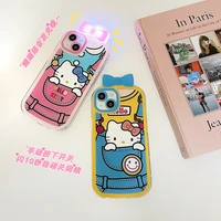3d hello kitty led illuminated bow phone case for iphone 11 12 13 pro max x xs xr with lighting soft silicone transparent cover