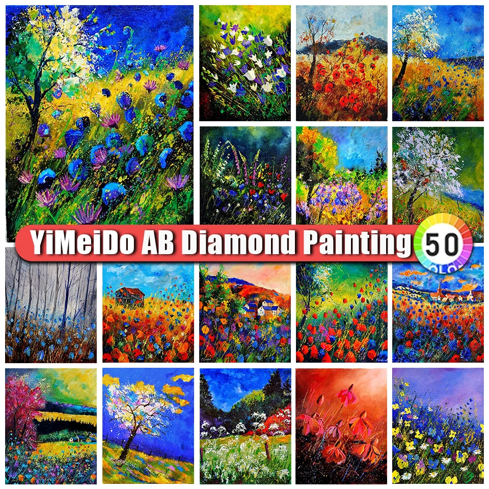 

YIMEIDO 5D DIY Zipper Bag Colorful Flowers AB Diamond Painting Art Scenery House Handmade Square Round Diamonds Embroidery Decor