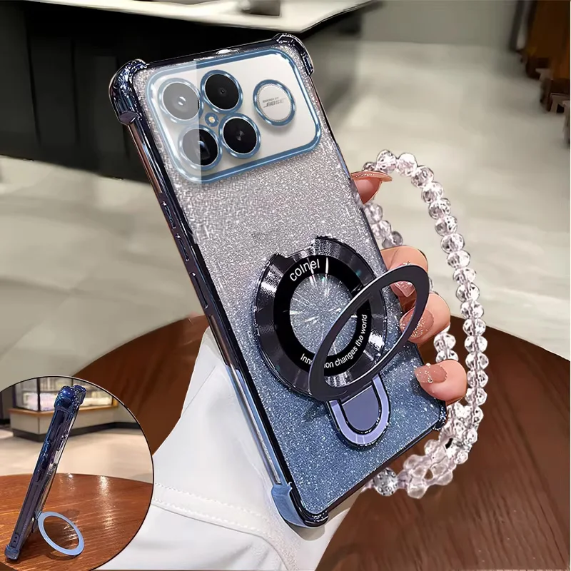 Фото Чехол для телефона Poco F8 Ultra с блестящим покрытием, противоударный, для Xiaomi Poco F8 Ultra, PocoF8 Pro, F8Pro, с магнитным держателем и браслетом №5