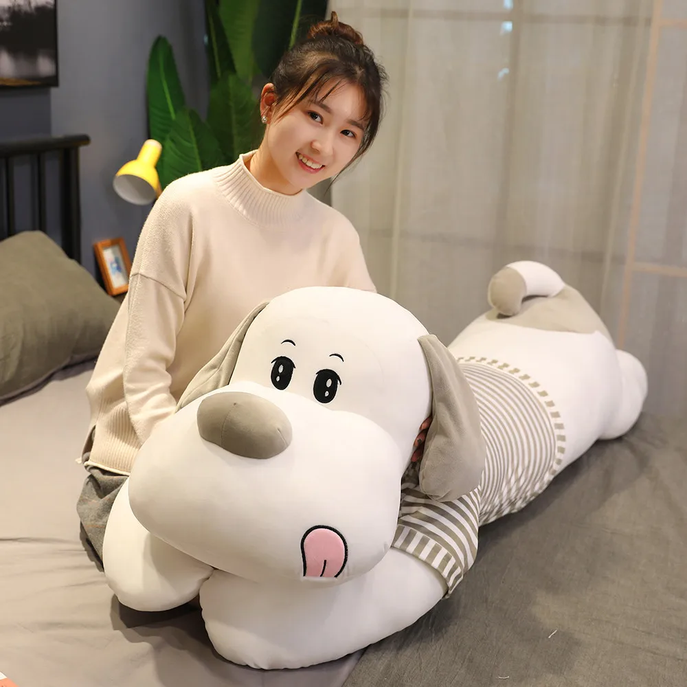 60-110cm Cute Lying Prone Dog Plush Toy Oversize Pillow Soft Stuffed Animal Cartoon Puppy Decor Girl Kid Birthday Christmas Gift