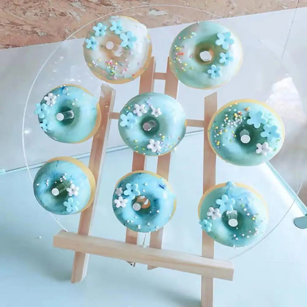 

Doughnut Bagel Holder Reusable Acrylic Donut Display Stand with Solid Wood Base for Wedding Birthday Party Dessert Tables