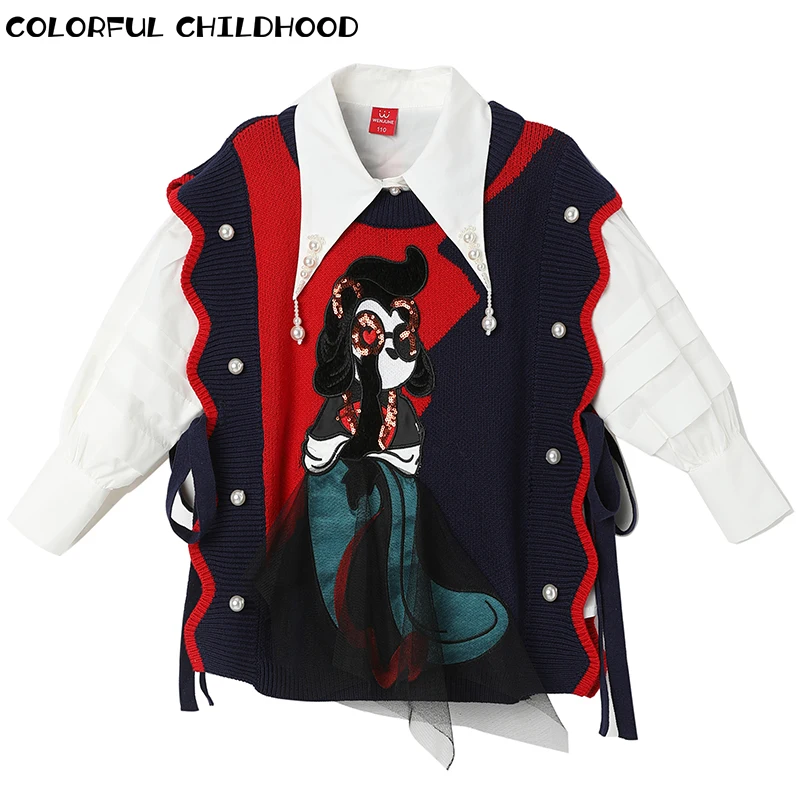 

Комплект из двух предметов для девочек, Белый Трикотажный свитер и жилет