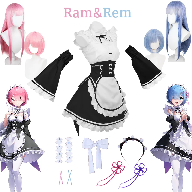 Ram Rem Косплей Лолита Горничная Костюм Vestido Re:zero Kara Hajimeru Isekai Seikatsu Хэллоуин костюм