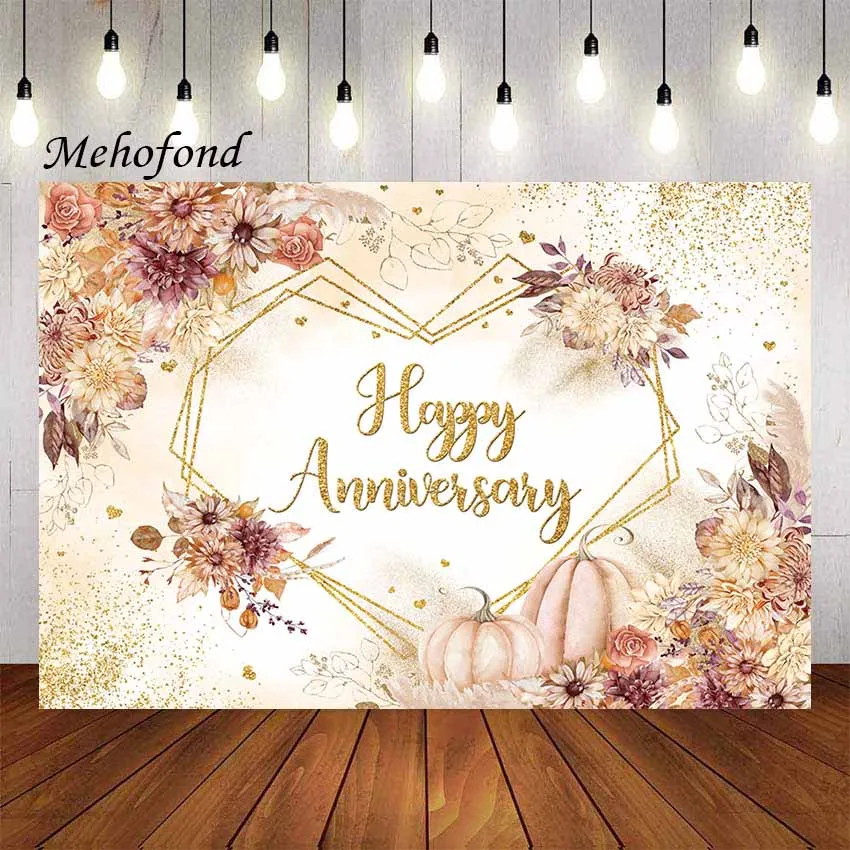 

Mehofond Photography Background Pink Floral Happy Anniversary Party Gold Glitter Wedding Birthday Decor Photo Backdrop Studio