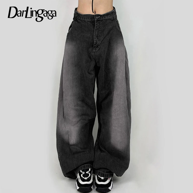 

Darlingaga Grunge Distressed Gradient Oversize Jeans Women Denim Vintage Y2K Streetwear Wide Leg Trousers 90s Aesthetic Outfits