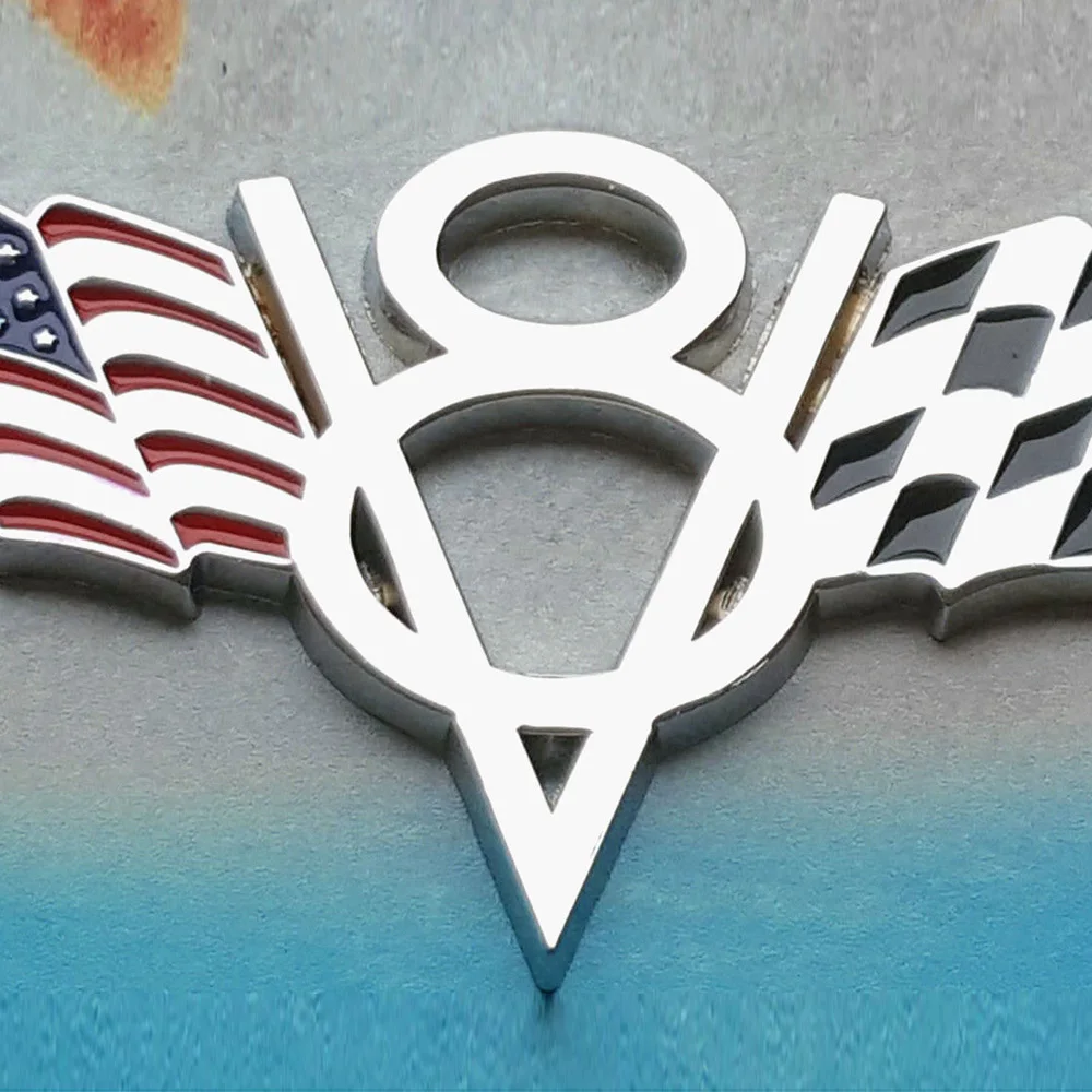 2Pcs/Set NEW V8 Flag Emblem Badge Sticker Metal Chrome Vehicle Car Decoration Accessories For Chevrolet Chevy Corvette Camaro |