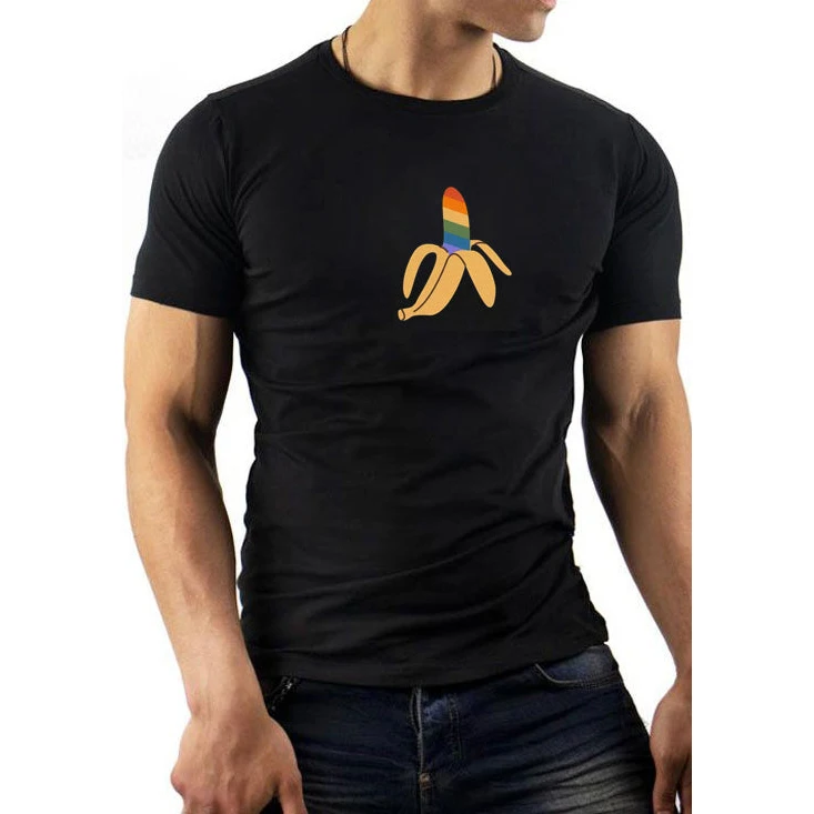 

Rheaclot Rainbow Banana Printing Men's Casual Fashion T-shirt