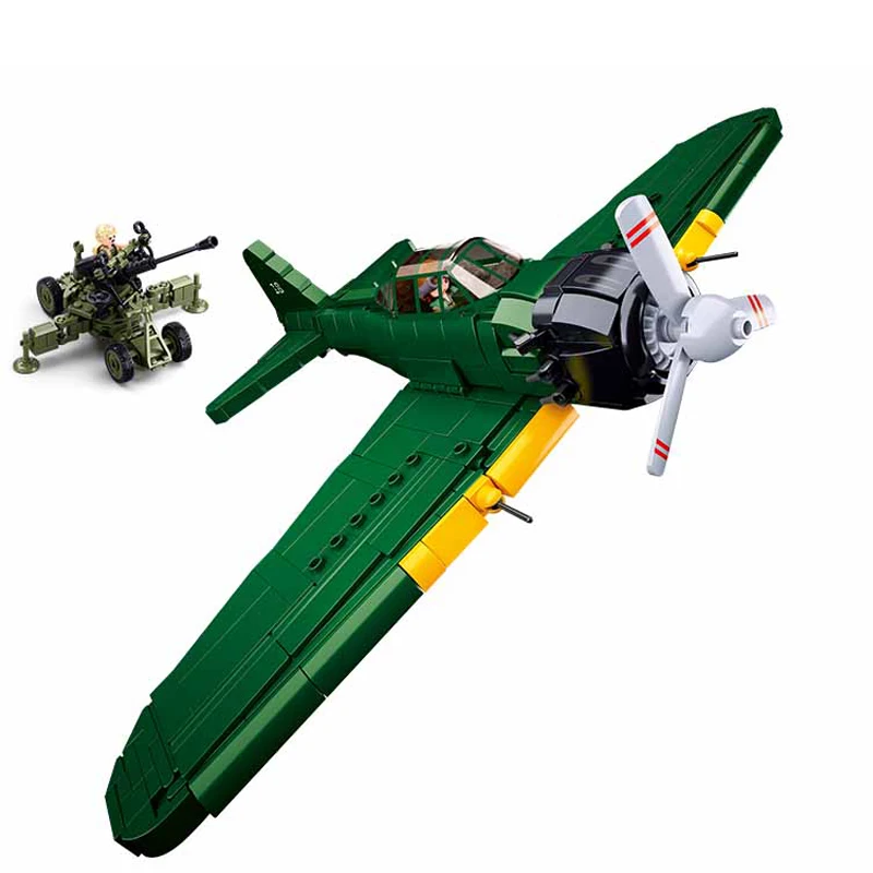 

2023 WW2 Military Fighter Plane Model Building Blocks A6M Zero Attack Aircraft Helicopter Bricks Toys Festival Gift for Kids Boy