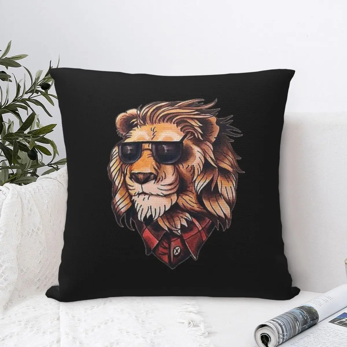 

Lion Old School Tattoo Pillow Pillow Cover Kids Dakimakura Vintage Sofa Case With Zip Non-fading Kids Classic Animal Non-stick