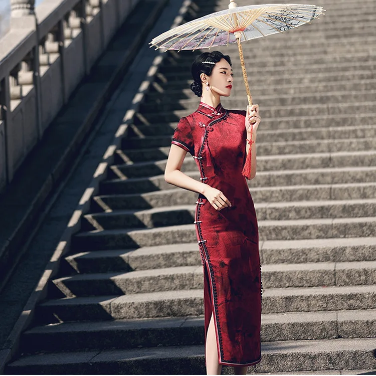 

Винтажное облегающее женское платье-Ципао, пикантное приталенное традиционное китайское платье с разрезом, летнее классическое улучшенно...