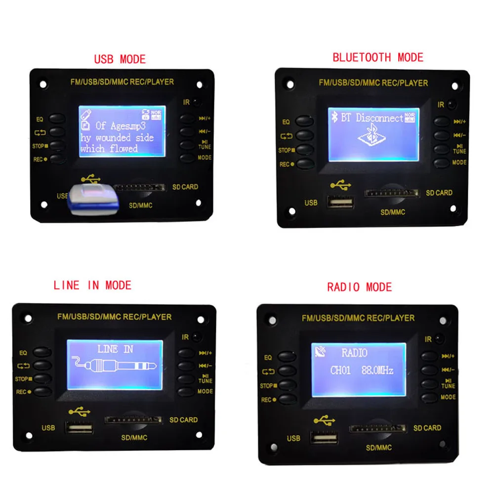 Bluetooth аудио ЖК-дисплей MP3 плеер без потерь декодер плата USB SD AUX MIC запись FM радио