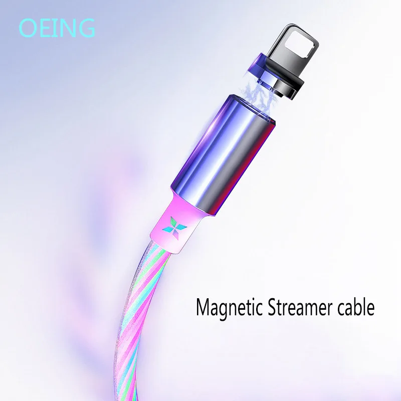 

OEING Type C Magnetic Charging Cable LED Flowing Streamer Charging Cable Magnet Micro USB Cord For iphone Huawei Xiaomi Samsung