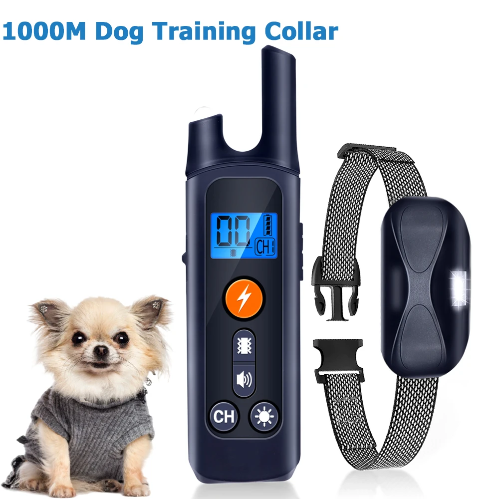 

1000m Remote Dog Training Collar Electric Shocker Anti Bark Dogs Waterproof Ultrasonic Collar Dog Training Pet Equipment