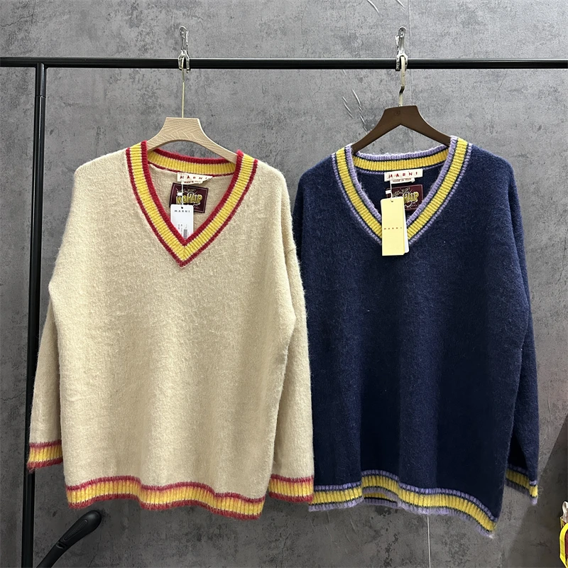 

Apricot Blue Marni Sweater Men Women Best Quality Jacquard Round Neck Casual Knitted Sweatshirts