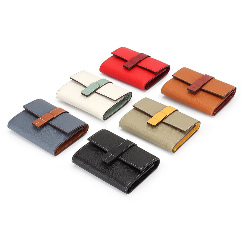Simple Design Coin Purse Female Short Wallets Classic Trifold Money Bag Flap Snap Women Fashion Cowhide Card Holder Brand Clutch