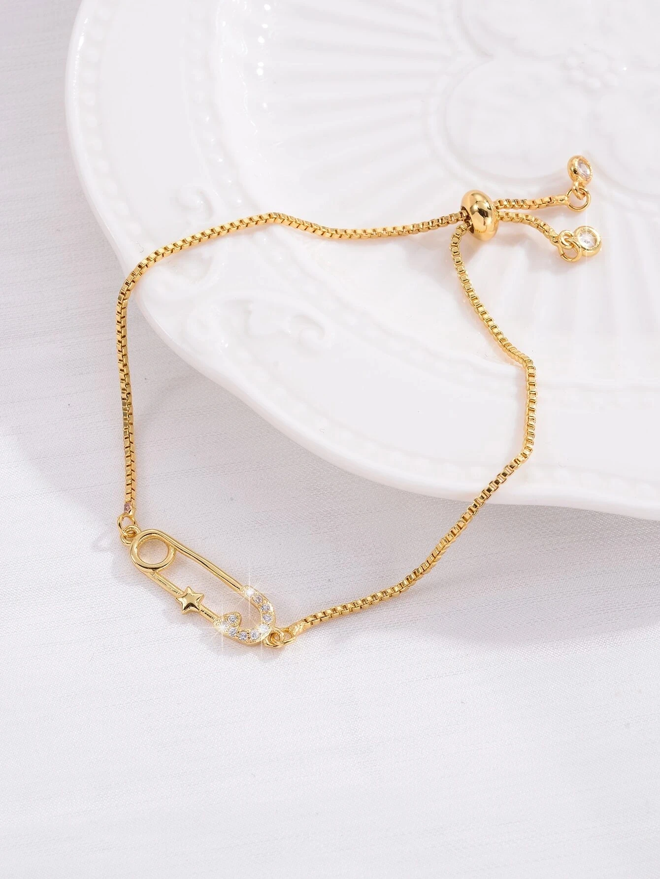 Женская позолоченная латунная булавка с фианитом подвеской в виде звезды