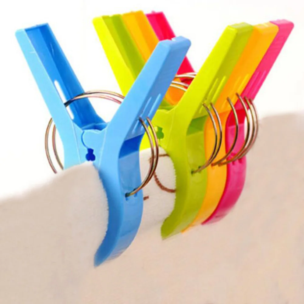 

4Pcs Beach Towel Clips Plastic Quilt Pegs for Laundry Sunbed Lounger Clothes Pegs Home Bathroom Organization