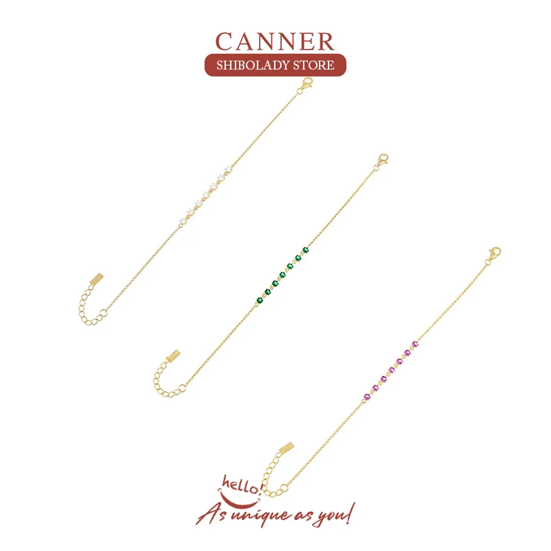 

CANNER Colored Zircon Bracelet For Women Silver 925 Sterling Charm Chain Long Chain Luxury Rock Punk Pendente 2022 Trend