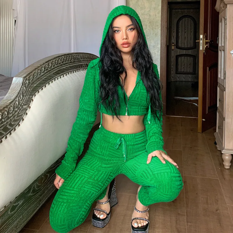 

OLOMLB Two Piece Sets Womens Outifits Waffle Tracksuit Hooded Track Tops and Jogger Pants Outfits Streetwear Sweatsuit