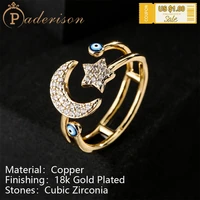 fashion vintage shiny zircon star moon opening ring for women geometric resin devils eye ring copper 18k gold plated jewelry