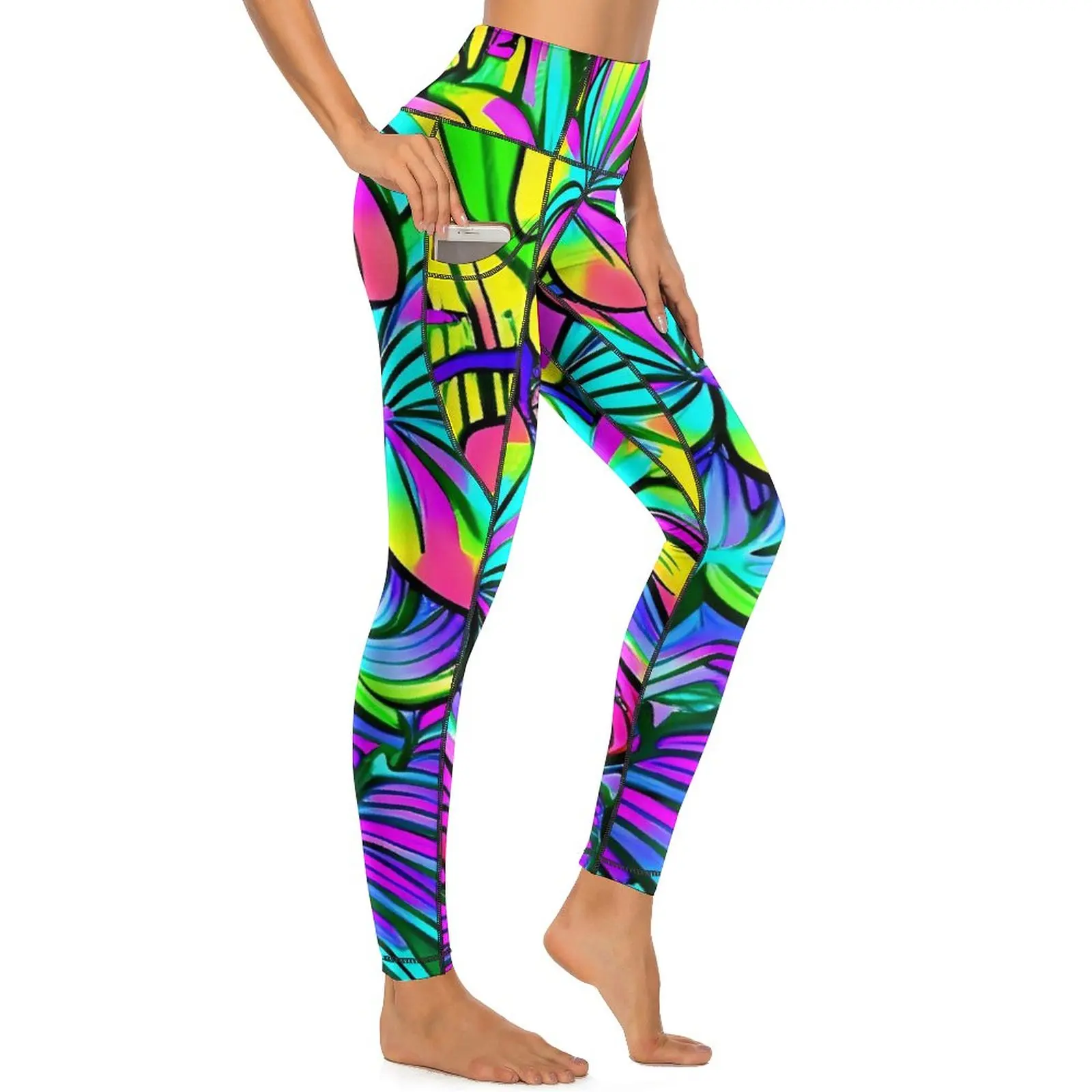 

Colorful Floral Yoga Pants Sexy Hawaiian Flower Power Graphic Leggings High Waist Gym Leggins Women Kawaii Elastic Sports Tights