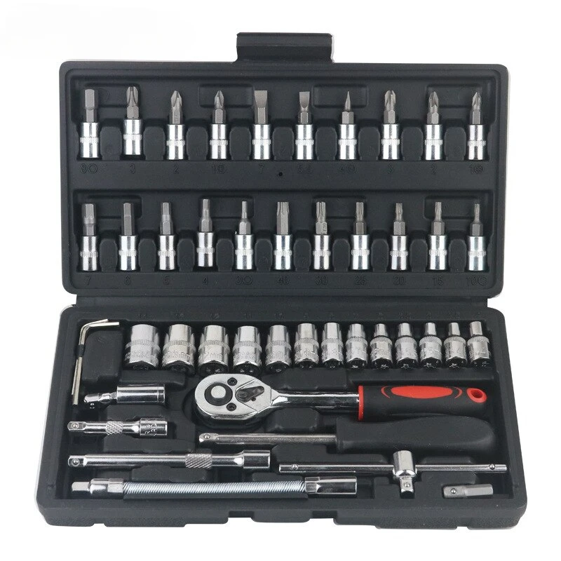 

46pcs Car Repair Tool Kit 1/4-Inch Socket Set Car Repair Tool Ratchet Torque Wrench Combo Auto Repairing Set Mechanic Tool